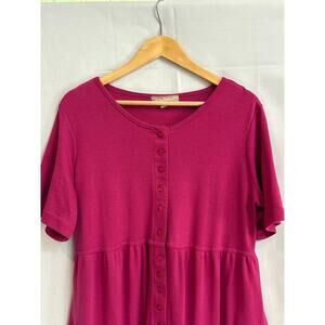 Women’s Woman Within Size M (14/16) Magenta Button Up Short Sleeve Dress